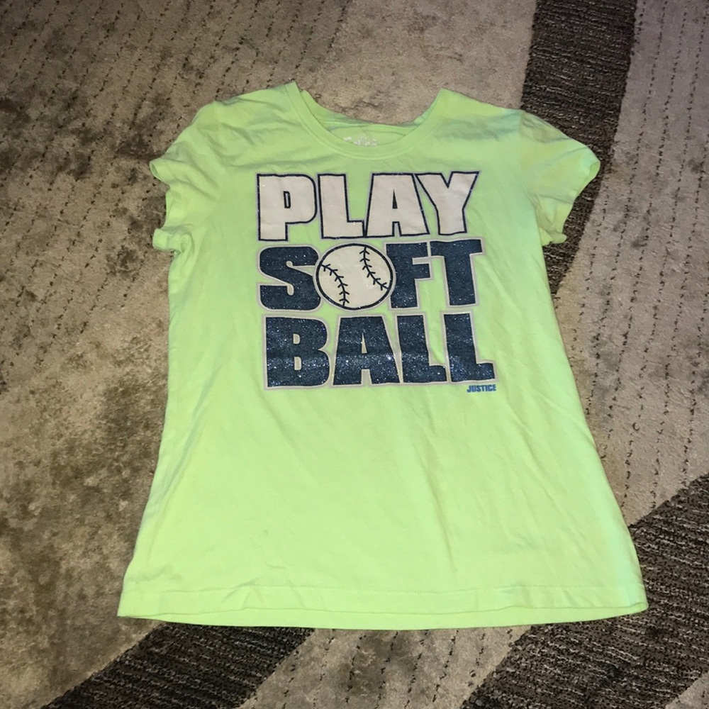 Neon green softball shirt.